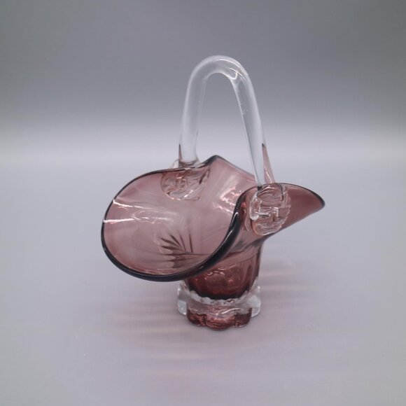 Pair of (2) Amethyst Purple Glass Baskets | Art Glass | Mid Century Decor MCM - Picture 3 of 9